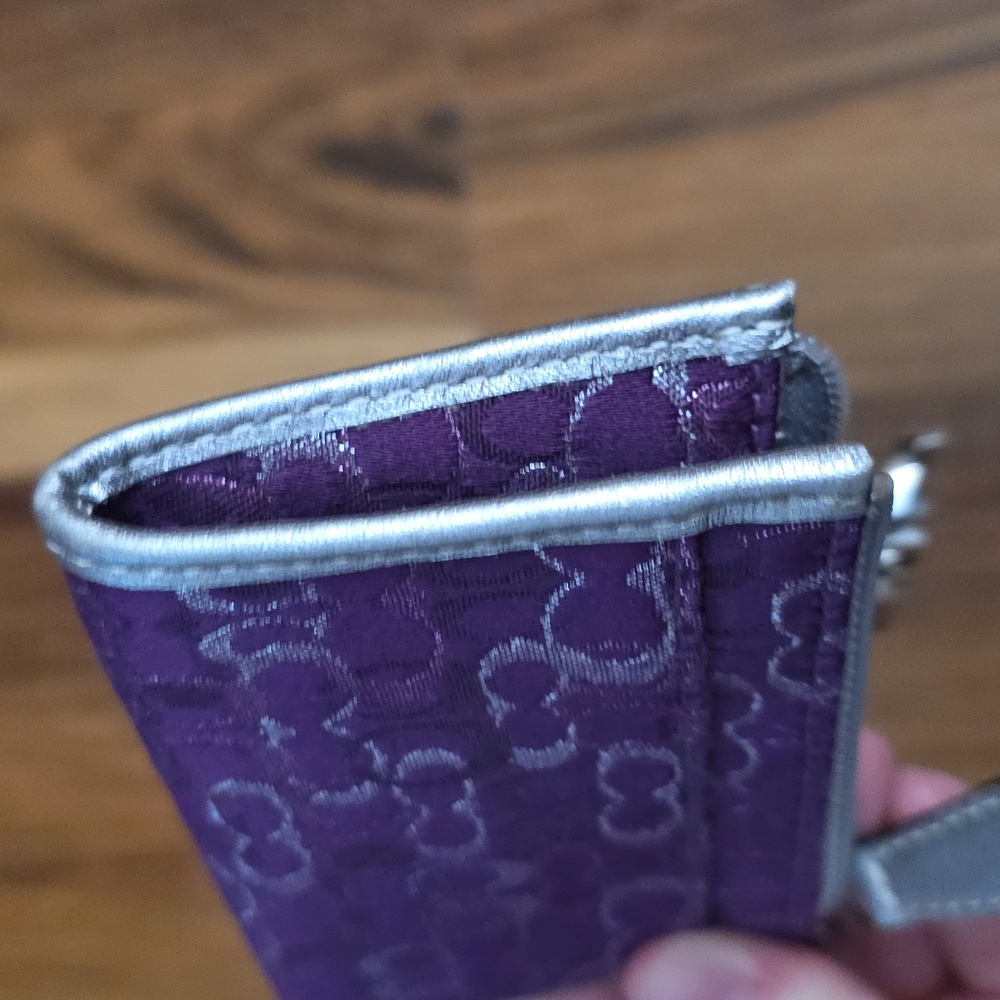 Coach Signature Mini Coin Case Wallet Keyring Purple New - Picture 4 of 7